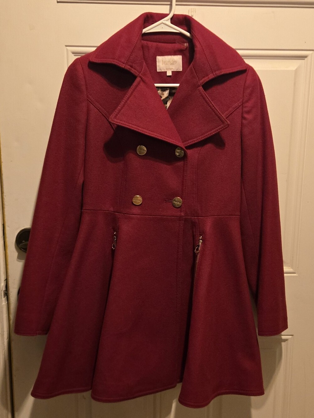 Laundry by Shelli Segal Burgundy Red Wool Fit & Flare Peplum Coat